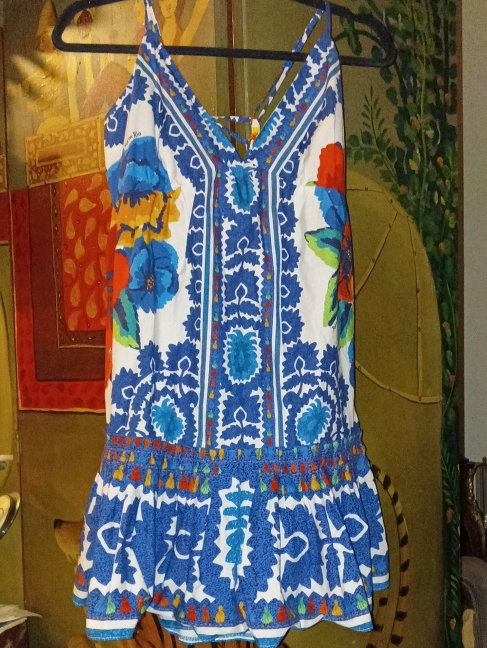 FARM Rio Vibrant Multicolor Floral Slip with Beaded Straps